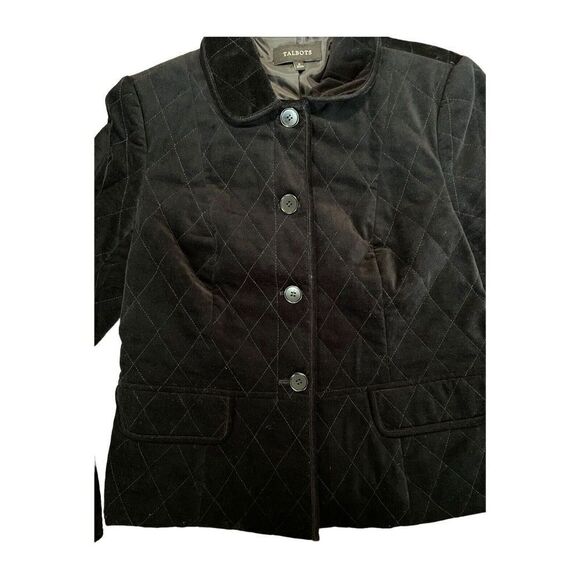 TALBOTS WOMEN'S BLACK VELOUR QUILTED BUTTON DOWN JACKET SZ 8 - Picture 3 of 9